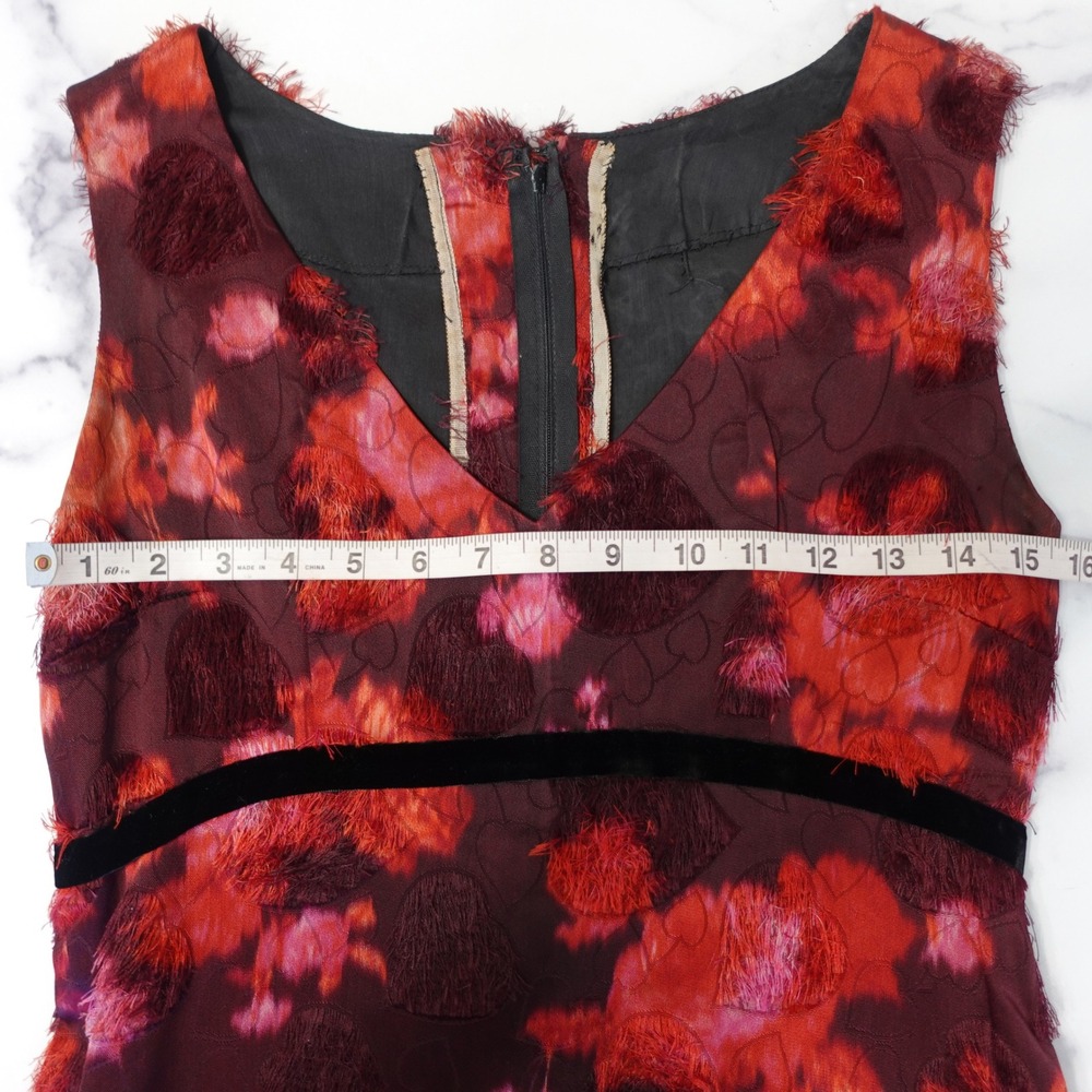 Vintage Handmade Red Floral Fil Coupe Eyelash Maxi Dress Velvet Trim Sleeveless - Picture 7 of 13